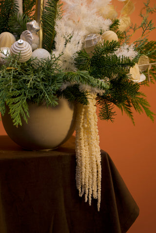 Christmas arrangement white and gold decor with candles