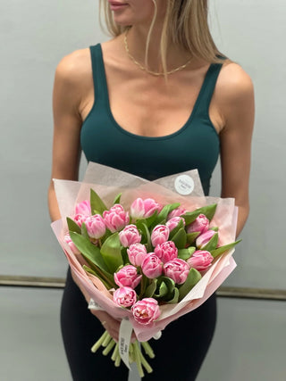 Bouquet of double light pink tulips
