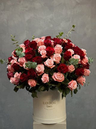Luxury box of premium pink and red roses