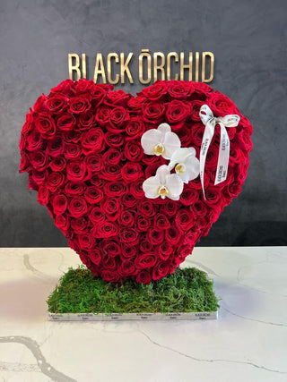 Big Heart of red roses - Black Orchid Flowers