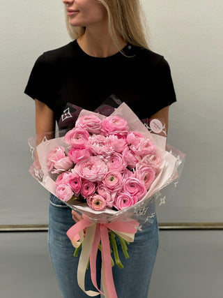 Bouquet of Pink Ranunculus - Black Orchid Flowers