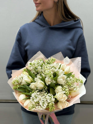 bouquet-of-white-tulips-and-lilac-black-orchid-flowers-1 - Black Orchid Flowers