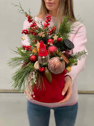 christmas-arrangement-with-red-ornament-black-orchid-flowers - Black Orchid Flowers