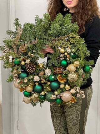 gold-and-emerald-christmas-wreath-black-orchid-flowers - Black Orchid Flowers