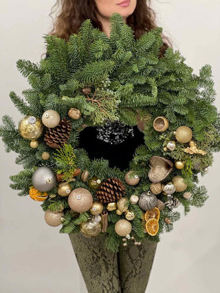 golden-nut-christmas-wreath-black-orchid-flowers - Black Orchid Flowers